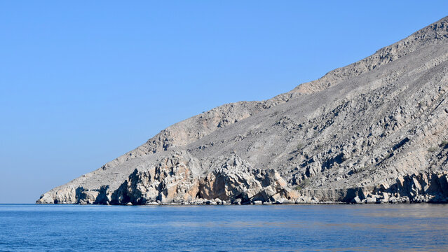 Rocky Desert Mountain Coastline on Strait of Hormuz in Musandam, Oman