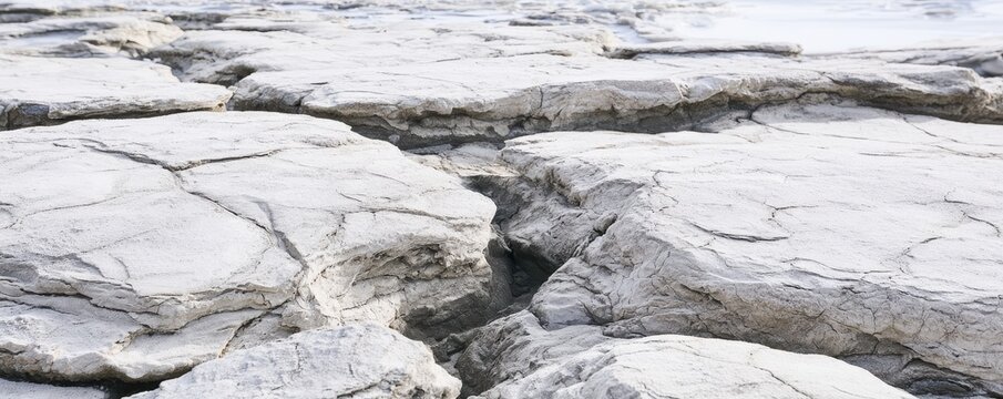 Cracked dry earth surface with deep fissures in an arid landscape background