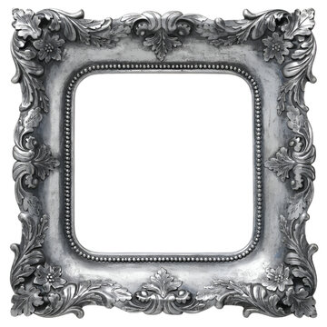 Vintage Silver Square Picture Frame with Beaded Border Isolated