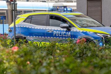 Radiowóz polskiej policji w czasie akcji.  © FotoDax