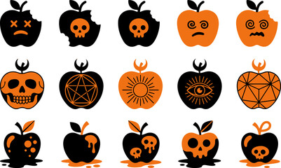 Obraz premium Halloween poison apples with various creepy designs