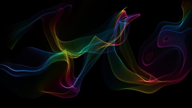 Psychedelic Color Smoke Waves Floating on Black Background 4K Video
