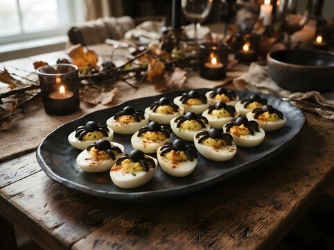 Spider Deviled Eggs Halloween Appetizer with Olives
