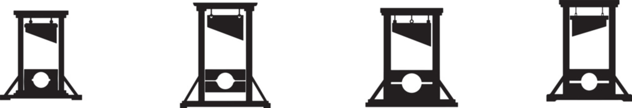 Black and white guillotine flat vector icon for capital punishment, justice, law, games and website.
