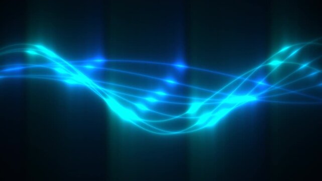 Blue glowing digital waves flow across dark background