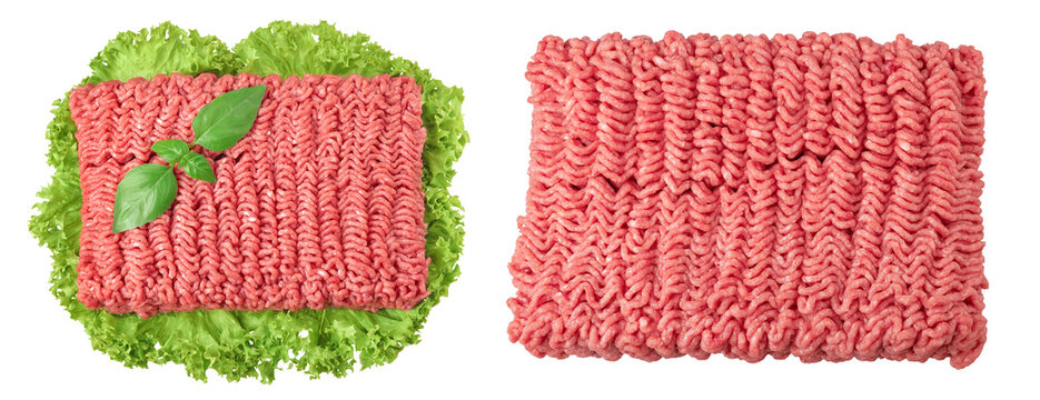 Minced meat, pork, beef, forcemeat isolated on white background. Top view