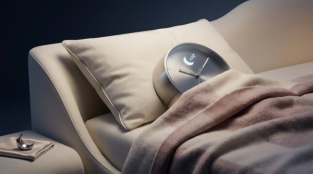 Creative round clock sleeping in a cozy bed