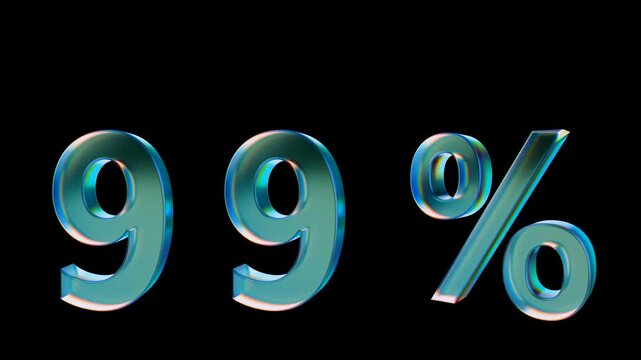 Looped 3D animation on a transparent background. The jumping digit is made of glass.