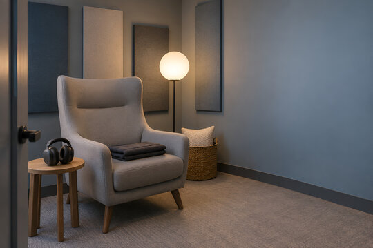 Low-Stimulation Sensory Reset Room Supporting Neurodivergent Employees in a Modern Workplace