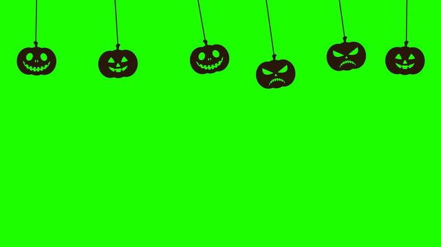 halloween pumpkin animation next to trees on green screen background, halloween background