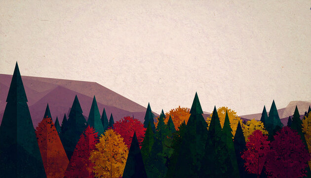 Autumn Forest Mountains Trees Scene Generative AI  