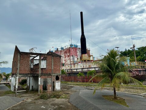 PLTD Apung 1 (The Floating Power Barge) carried into the land by tsunami in 2004 in Banda Aceh, Sumatra Indonesia