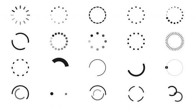 Circular loading spinner icons and download progress indicators