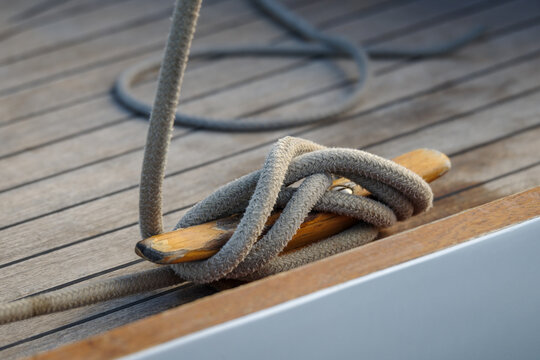 Rope on deck of a sailboat old style