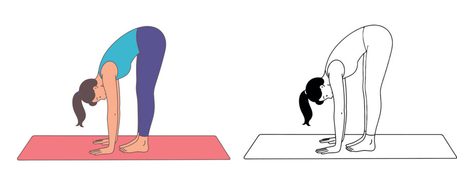 Woman Practicing Standing Forward Fold Yoga coloring page