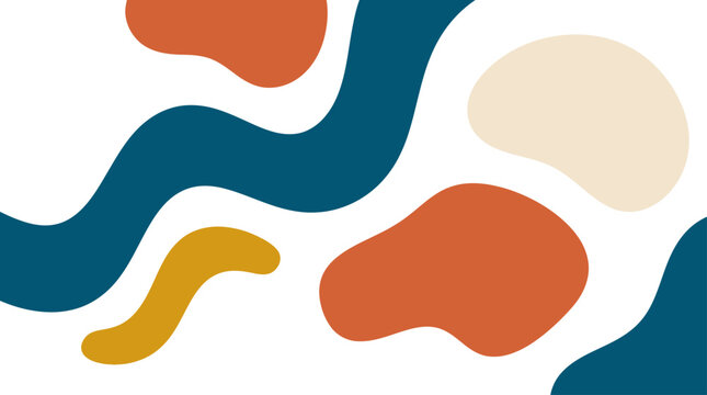 Abstract organic shapes in warm and cool tones on a clean white background