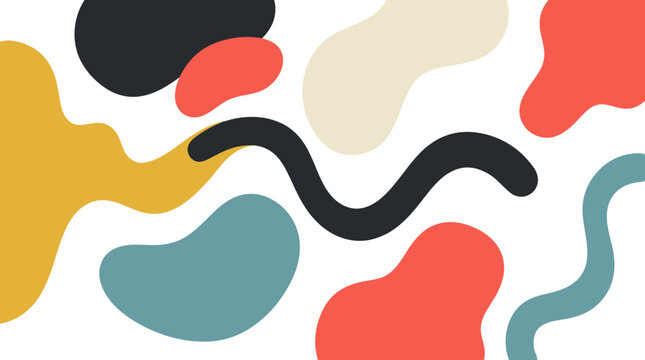 Abstract colorful background with organic shapes and flowing black line design