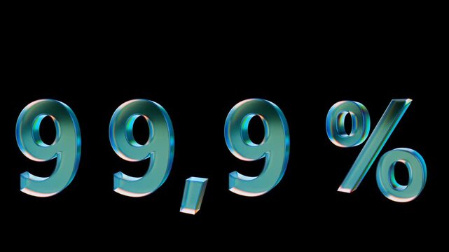 Looped 3D animation on a transparent background. The jumping digit is made of glass.
