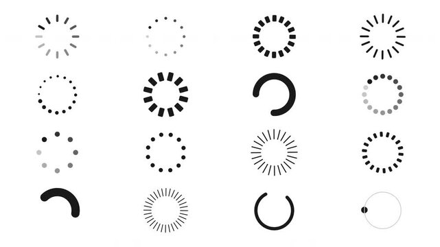 Minimalist circular loading spinner icons and buffer progress