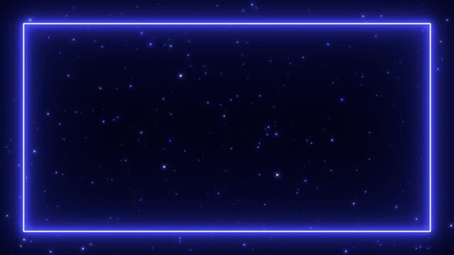 Blue Neon Frame Border with Sparkling Glitter Stars Animation, Glowing Rectangle Christmas and New Year Videos Social Media Motion Background