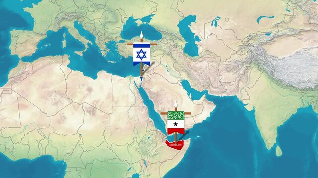 Political map animation showing diplomatic relations between Israel and Somaliland