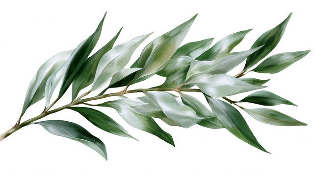 Variegated green leaves branch botanical plant foliage transparent background for design elements