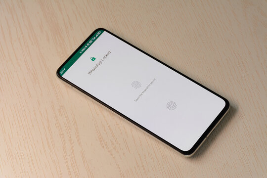 Smartphone displaying mobile app installation and setup screen on wooden table