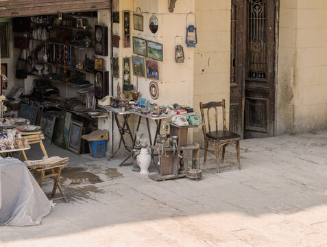 Antique shop and street stall, Luxor Egypt.