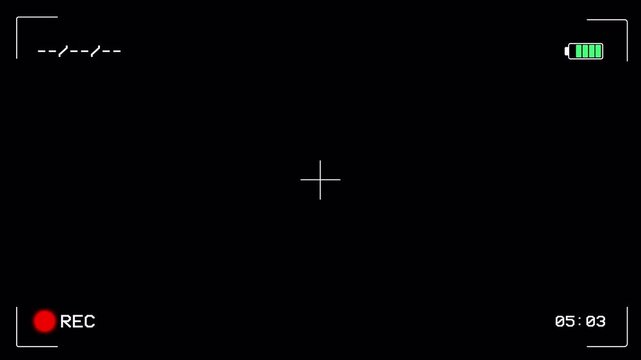 camera recording screen with old video effect overlay on transparent background. overlay footage.  