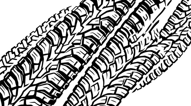 Black and white tire track background vector illustration, off-road tread pattern design