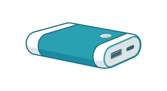 Teal portable power bank with usb ports vector illustration on white background