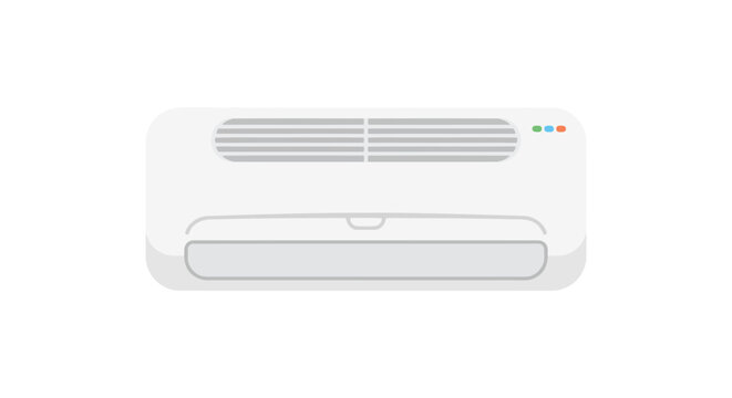 Wall mounted air conditioner unit with vents and indicator lights flat vector illustration