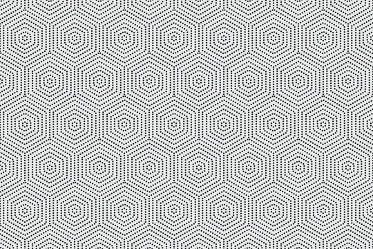Monochrome geometric hexagon pattern with dashed line texture
