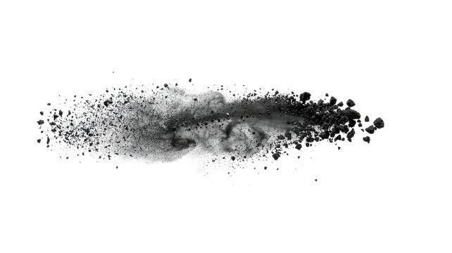 Abstract black charcoal powder dust splash isolated on white background