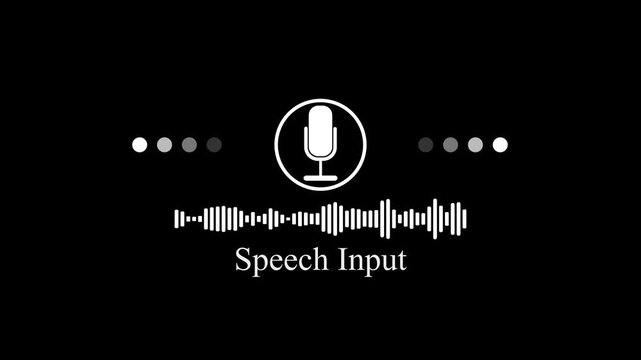 Speech input voice recognition ui animation with animated sound waveform and microphone on black background