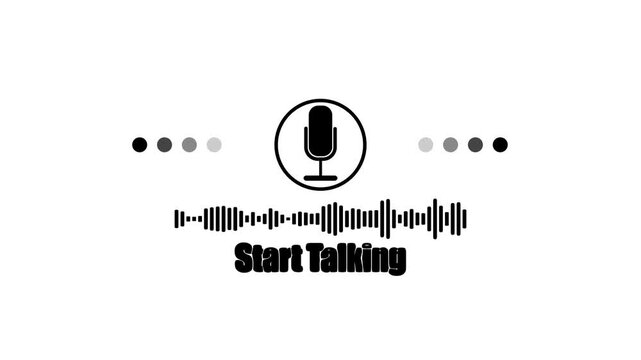 Start talking voice command animation with microphone and sound wave for digital assistant and ai interface