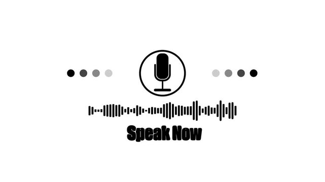 Speak now voice command interface animation with microphone and audio waveform voice recognition