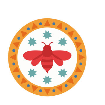 Red bee with geometric pattern on transparent background
