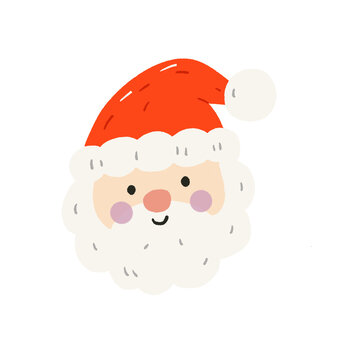 Cute Santa Claus head face with red hat and white beard illustration PNG clipart isolated on transparent background