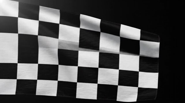 Waving black and white checkered flag with fabric texture