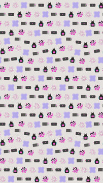 Seamless pattern of kitchen items and abstract shapes