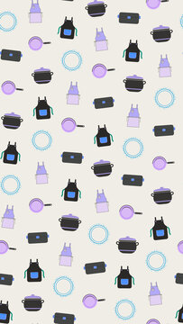 Seamless Pattern of Kitchen Utensils and Aprons