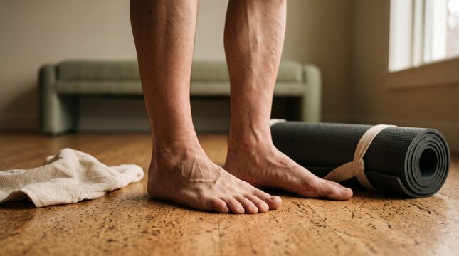 Grounded feet in a post workout recovery space