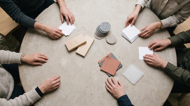 Hands sort cards during a collaborative design session