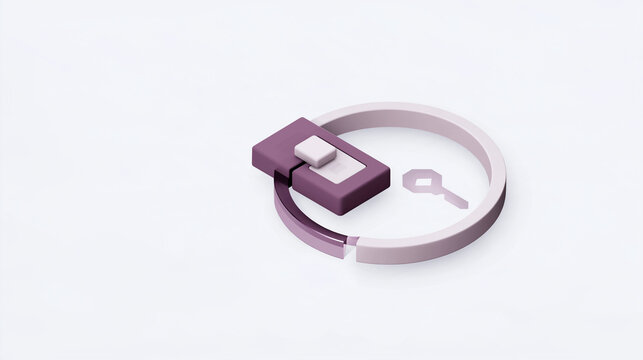 Purple lock and key symbol on circular ring for security and access control