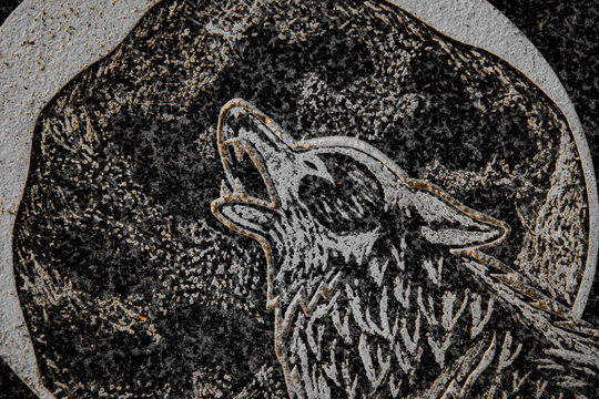 An engraving of a wolf