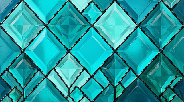 Abstract blue diamond shapes pattern with glowing light effects and geometric glass texture