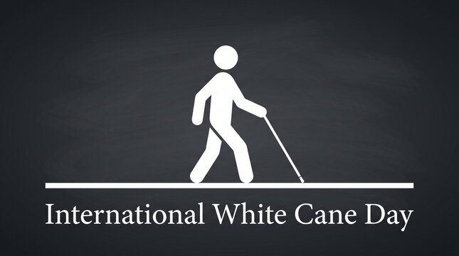 International White Cane Day concept, blind person icon with walking stick on chalkboard background, visual impairment awareness and accessibility symbol