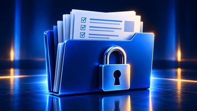 Locked digital folder containing confidential checklist documents for privacy and secure data management