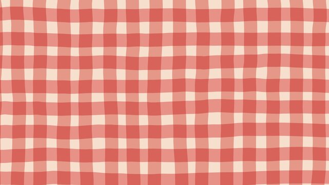 aesthetic cute kawaii cartoon with soft pastel red gingham background
